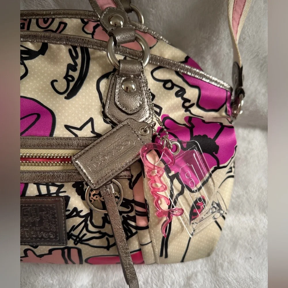 Coach Poppy Petal Print Lurex Rocker Hand Bag Crossbody Bag Strap #16308 EUC - Picture 5 of 11